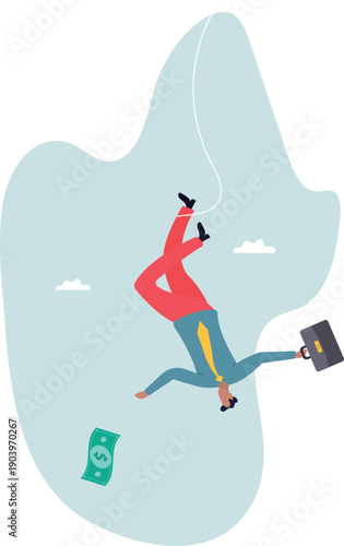 Investment risk, business challenge, adversity or take risk to earn more income, greed and fear in stock market downfall .about a man and his life.