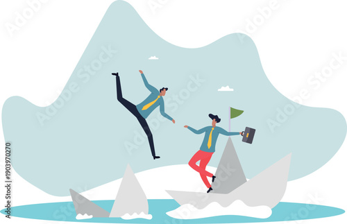 An employee jumps from a sinking ship to one that's afloat. The concept of finding a new company.