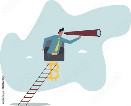 The trader tries to look into the future and analyze the price movement of Bitcoin.