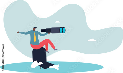 A worker in a chair sinking in the ocean looks into the future. Concept of a company crisis.