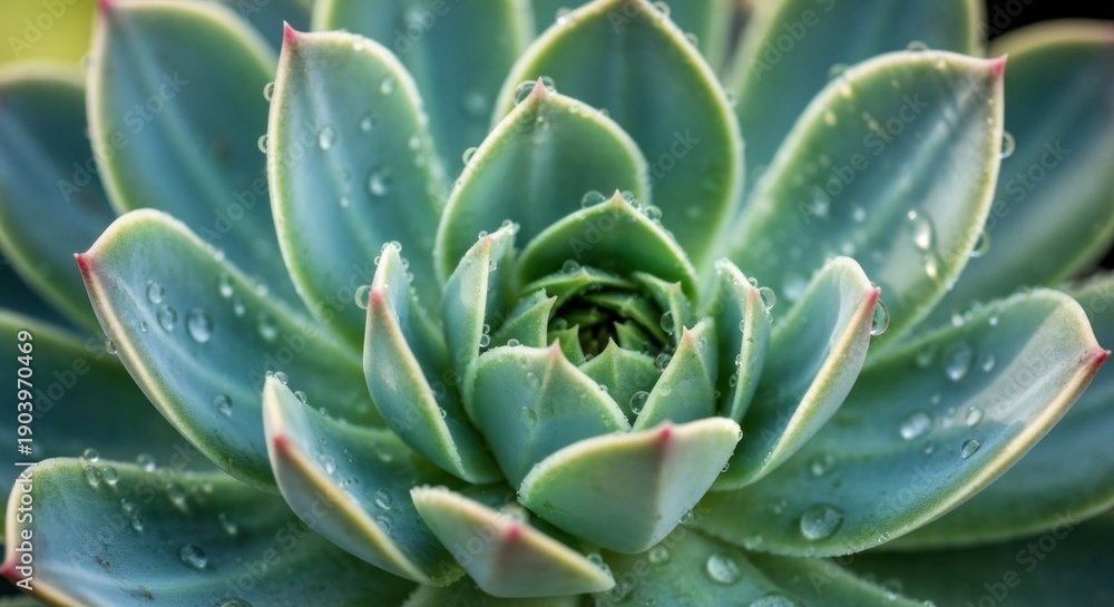 Fototapeta premium Close-up photo of a succulent plant, light green leaves with water droplets