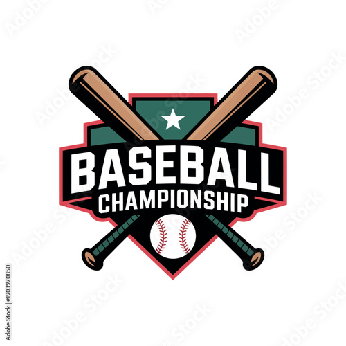 A logo for a baseball championship with crossed bats and a ball