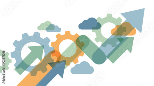 Innovative business growth concept with gears and arrows