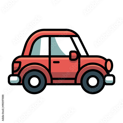 A cartoon illustration of a red car on a white background
