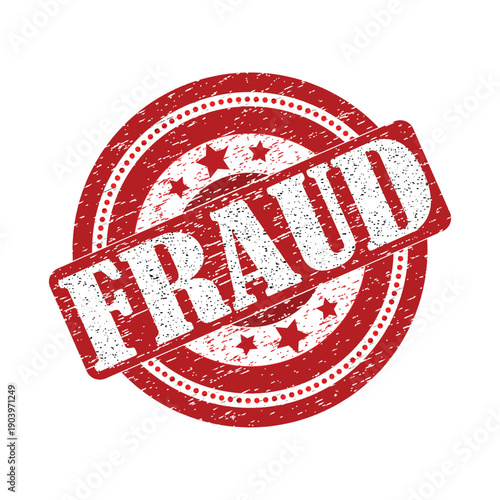 Red grunge fraud stamp with stars and distressed texture