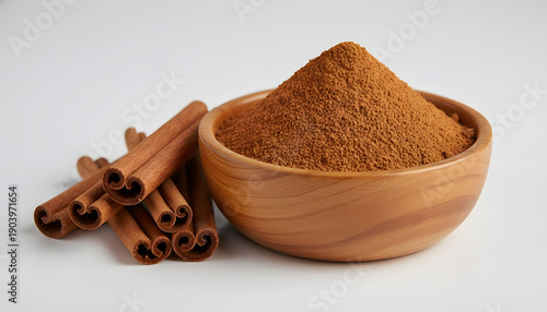 Wallpaper Mural Cinnamon spice in a wooden bowl with cinnamon sticks Torontodigital.ca
