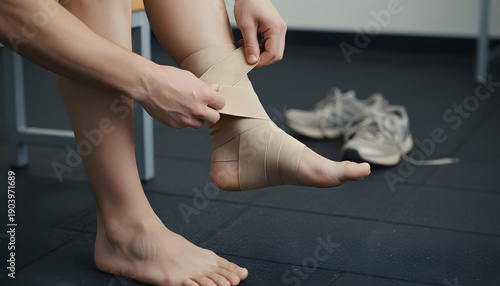 Wallpaper Mural Woman putting on compression stockings for circulation support Torontodigital.ca
