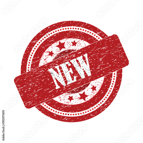 Red grunge new arrival stamp with stars and ribbon