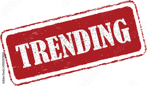 Red grunge stamp with white trending text on transparent background
