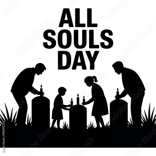 A family honors their loved ones on All Souls Day at a cemetery