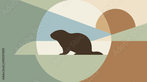 Modern abstract art featuring a beaver silhouette in earthy tones