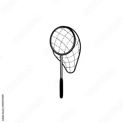 Handheld Butterfly and Fish Landing Net Line Art
