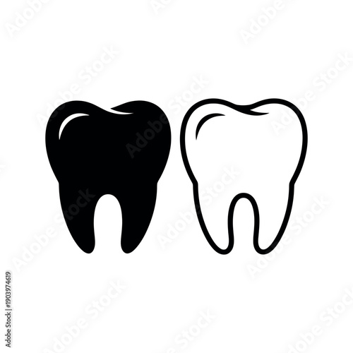 A simple illustration of two teeth, one black and one white, on a plain background