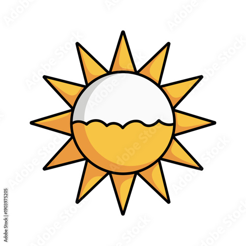 A cartoon sun with a smiling face and yellow rays