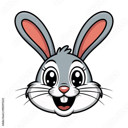 A cheerful cartoon rabbit with big eyes and ears
