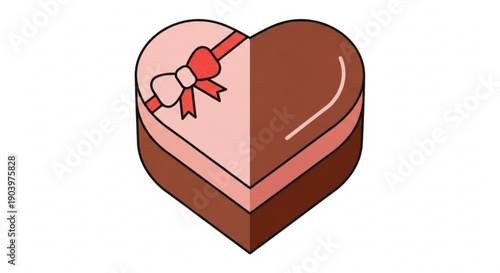Chocolate heart shaped gift box with pink and red ribbon
