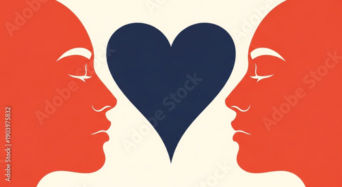 Couple sharing love with heart between faces