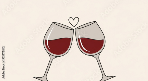 Two wine glasses toasting with heart shape