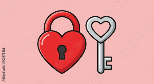 Heart shaped lock and key symbolizing love and security