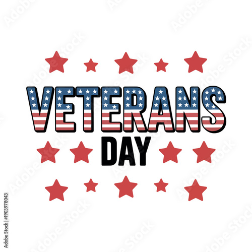 Veterans Day celebration with patriotic stars and text