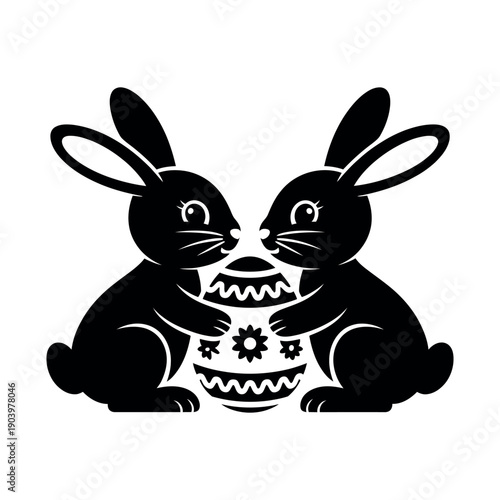 A black and white illustration of two rabbits