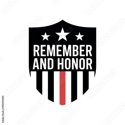 A patriotic logo with a shield and stars