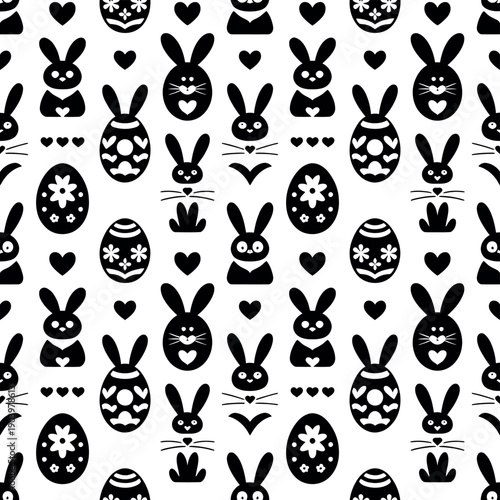 A seamless pattern of Easter bunnies and eggs