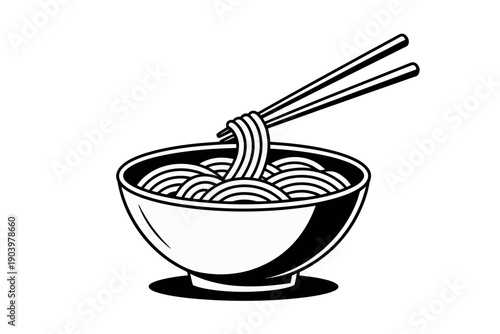 A minimalist vector illustration of a bowl of noodles with chopsticks
