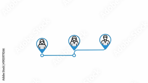 Foto Three people connected in a network.