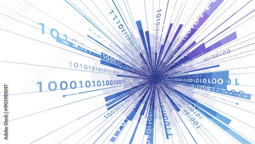 Abstract Binary Code Data Burst Vector Illustration, Blue Digital Technology Background with 1s and 0s