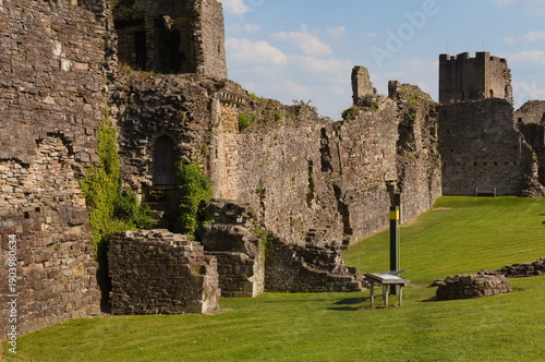 ancient stone castle ruins with grassy courtyard - Richmond Castle - England