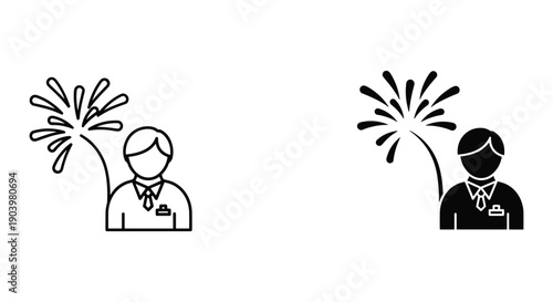 Simple Vector Icons of Business Professionals with Explosion Graphics on White Background