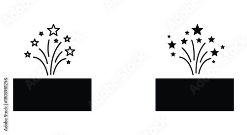 Minimalist black planter with white decorative floral and starburst designs isolated on white background