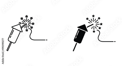 Firework Rockets Illustration Set with Stars on White Background