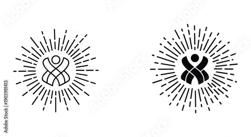 Hand drawn recycling symbols with sunburst rays isolated on white background eco friendly concept