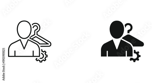 Simple Line and Solid Icons of People with Question Marks and Gears