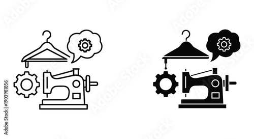 Fashion Design Concept with Sewing Machine and Hanger Icons