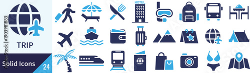 ベクターの旅に関するシルエットアイコンセット
