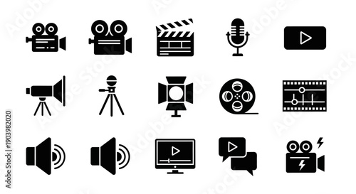 Video Production Equipment Icons Set Illustration.