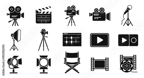 Film and Video Production Icons Set.