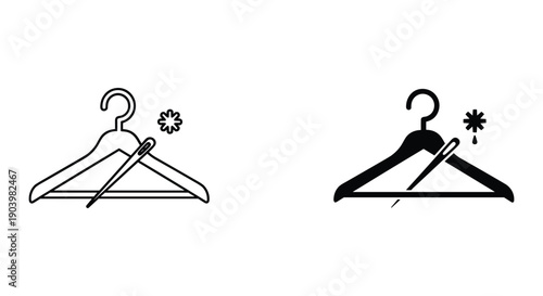 Black and White Clothes Hangers with Symbols on White Background