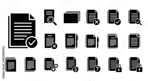 Set of Document Icons with Various Symbols.