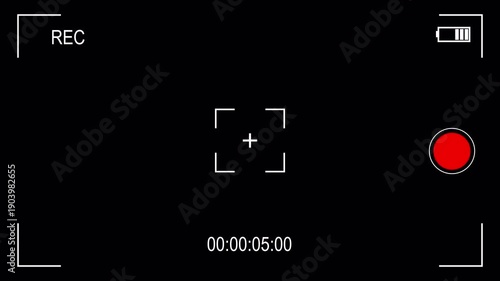 Smartphone video camera frame grid, recording overlay frame with timecode counter, vertical camera streaming recorder, footage. rec text camera recording icon blink animation,