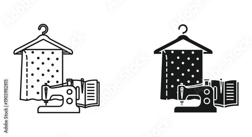Minimalist server rack illustration with hanging polka dot and checkered covers for data center and IT technology concept