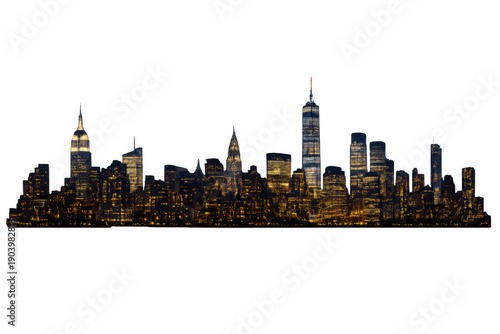 New york city skyline illumination at night showing iconic manhattan skyscrapers with a transparent background