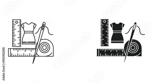 Fashion Design Elements with Rulers and Dress Forms in Black and White