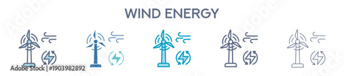 Wind Energy Icon Set - Wind Turbine And Renewable Power Line Vector Illustration 