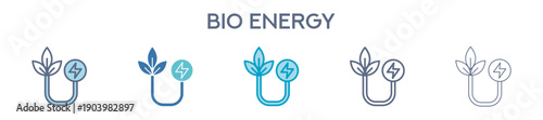 Bio Energy Icon Set - Biomass, Organic Fuel And Renewable Energy Line Vector Illustration 
