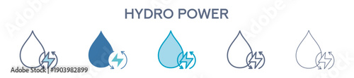 Hydro Power Icon Set - Water Energy And Renewable Electricity Line Vector Illustration 