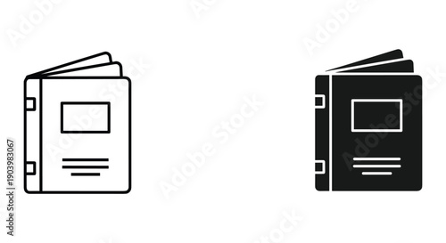 Minimalist open and closed black notebooks with blank pages on white background for business planning and creativity